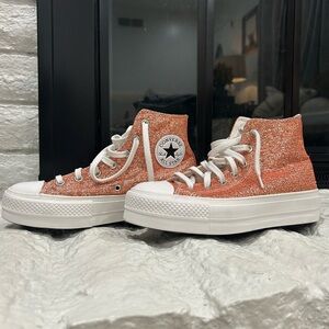 Women’s Converse Textured Orange High-Tops with Glitter size 8
